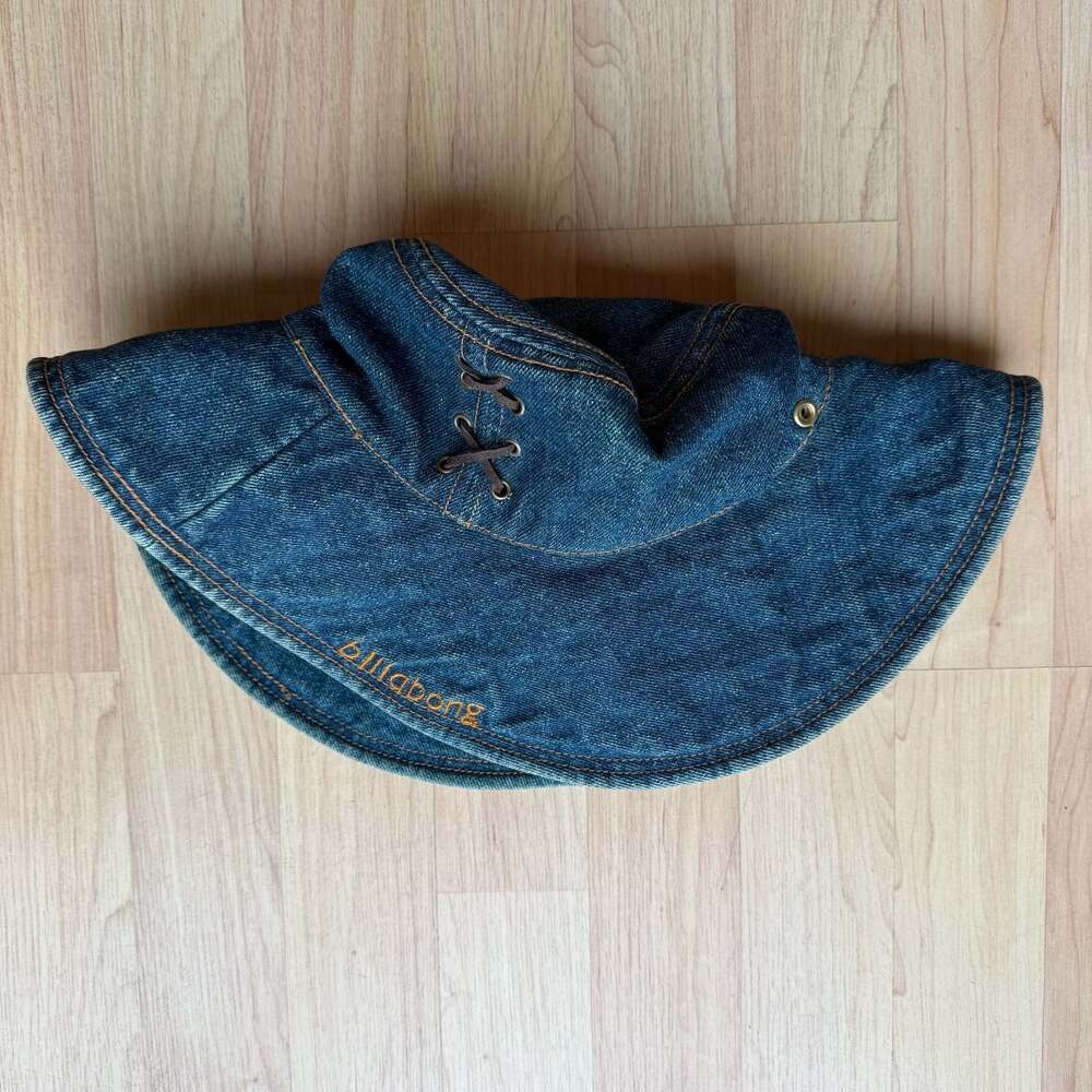 Vintage Billabong Denim Sun Hat Y2K Grunge Surf Corset Lace-Up Bucket Hat Fairy